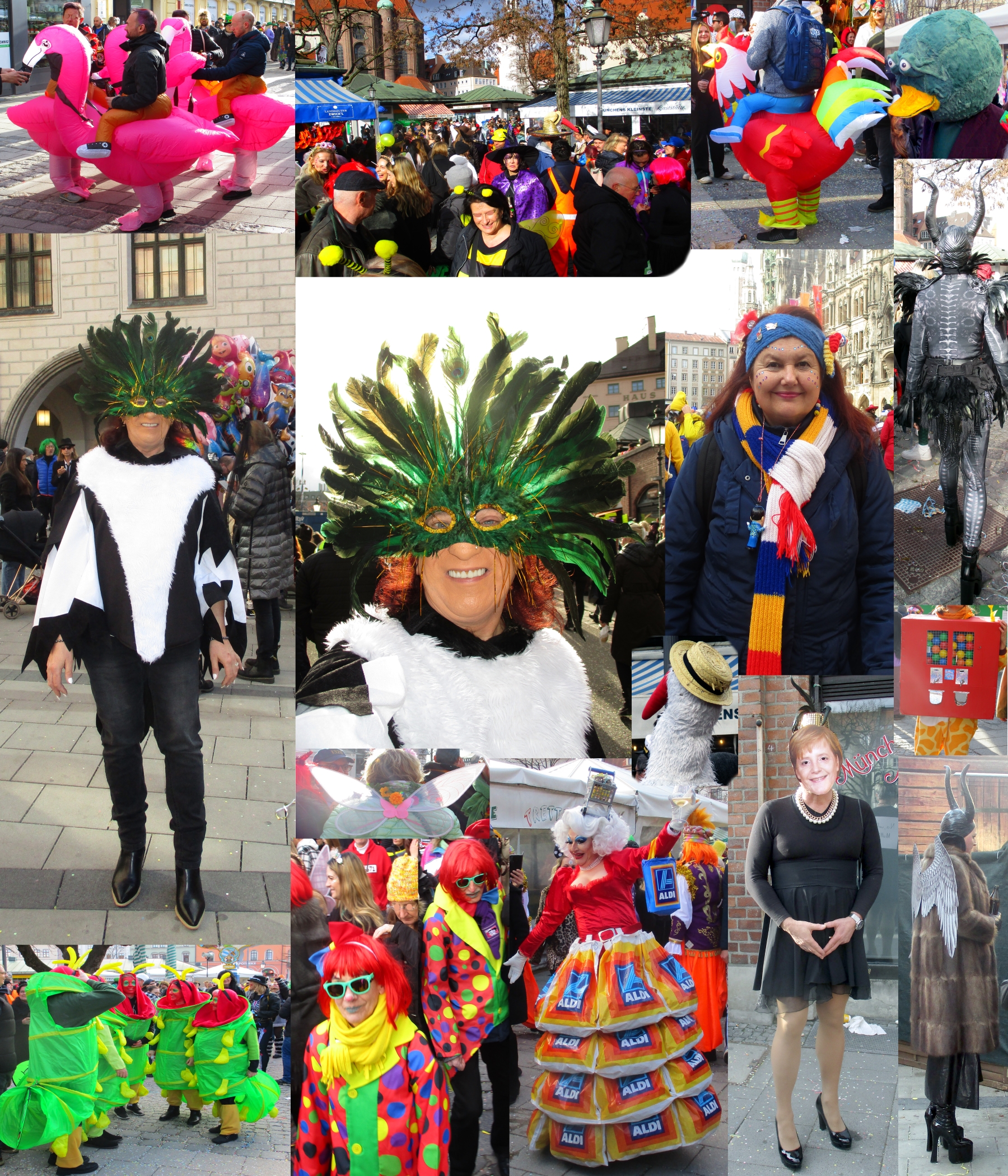 Uray Chris Frau Karneval Fasching Viktualienmarkt Muenchen Marktweiber Freude Tanzen Pfau Maske